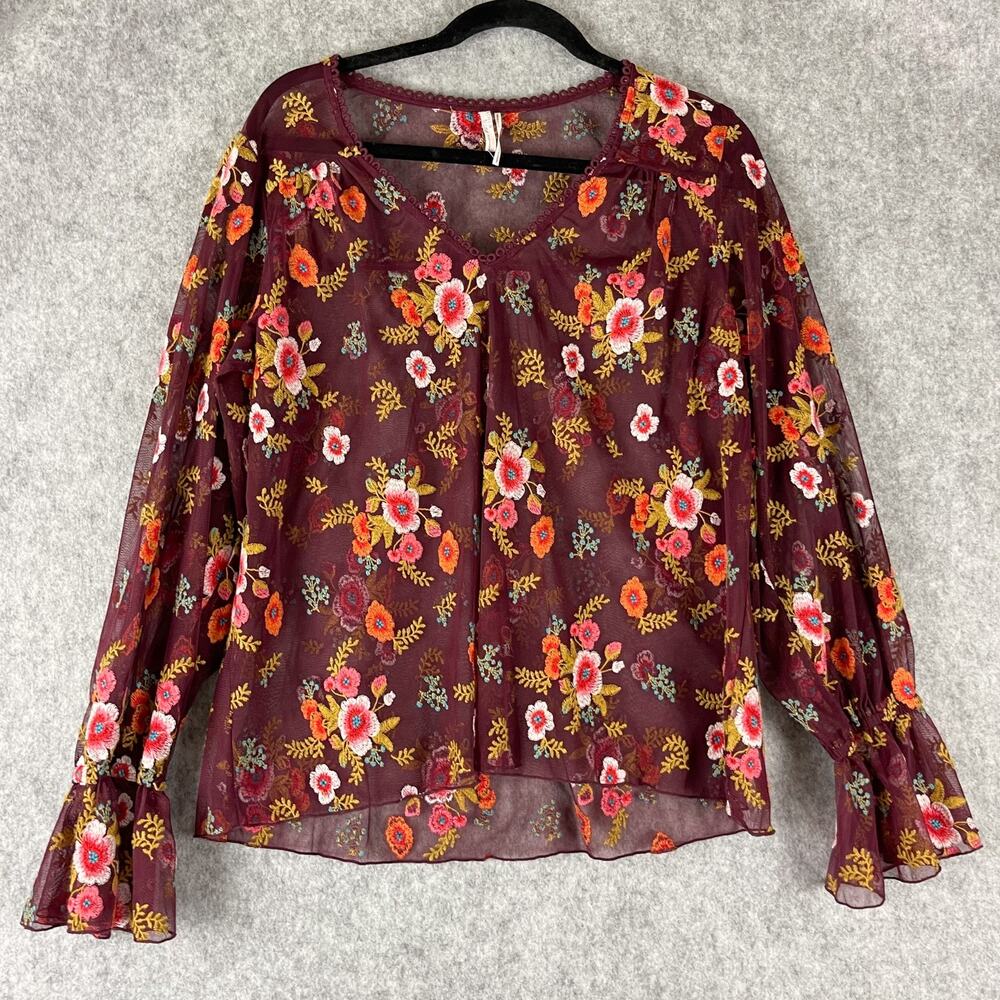 Anthropologie‎ Feather Bone Giralda Top Womens Medium Floral Embroidered Fairy